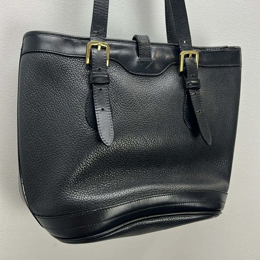 Vintage Dooney & Bourke Black All Weather Leather Pebbled Tote Gold Hardware - Picture 8 of 15